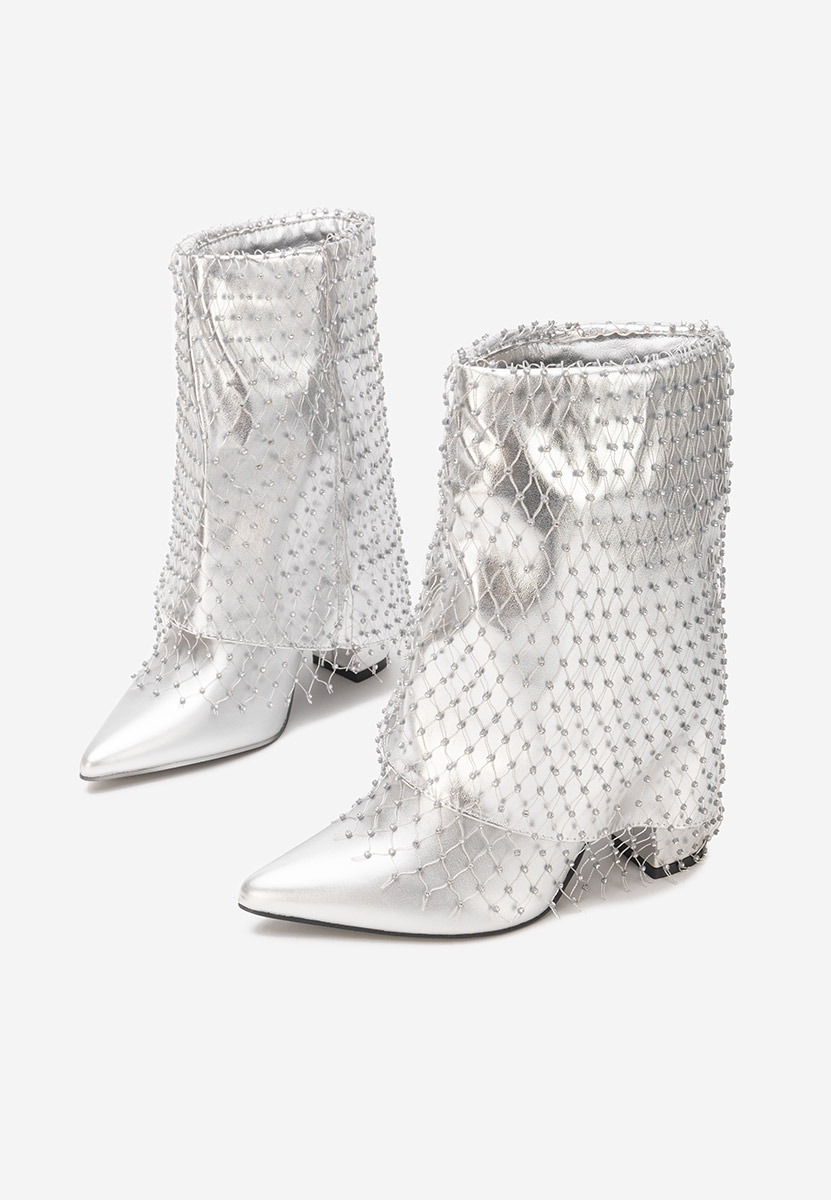 Botine cu toc gros Almaria V2 argintii