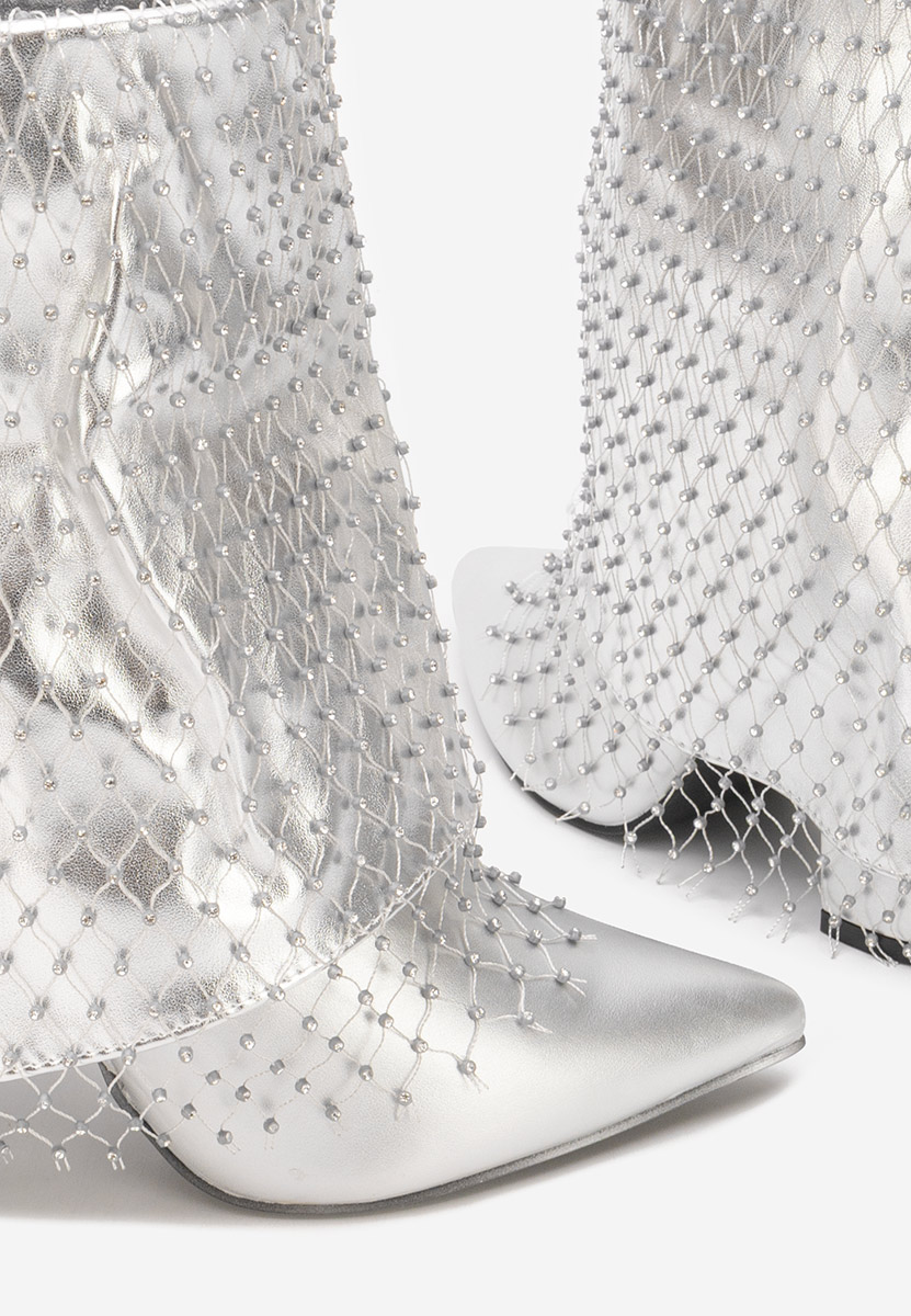 Botine cu toc gros Almaria V2 argintii