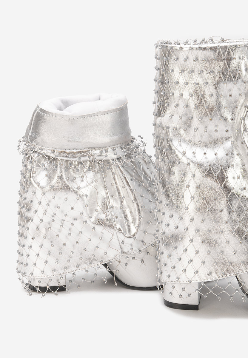 Botine cu toc gros Almaria V2 argintii