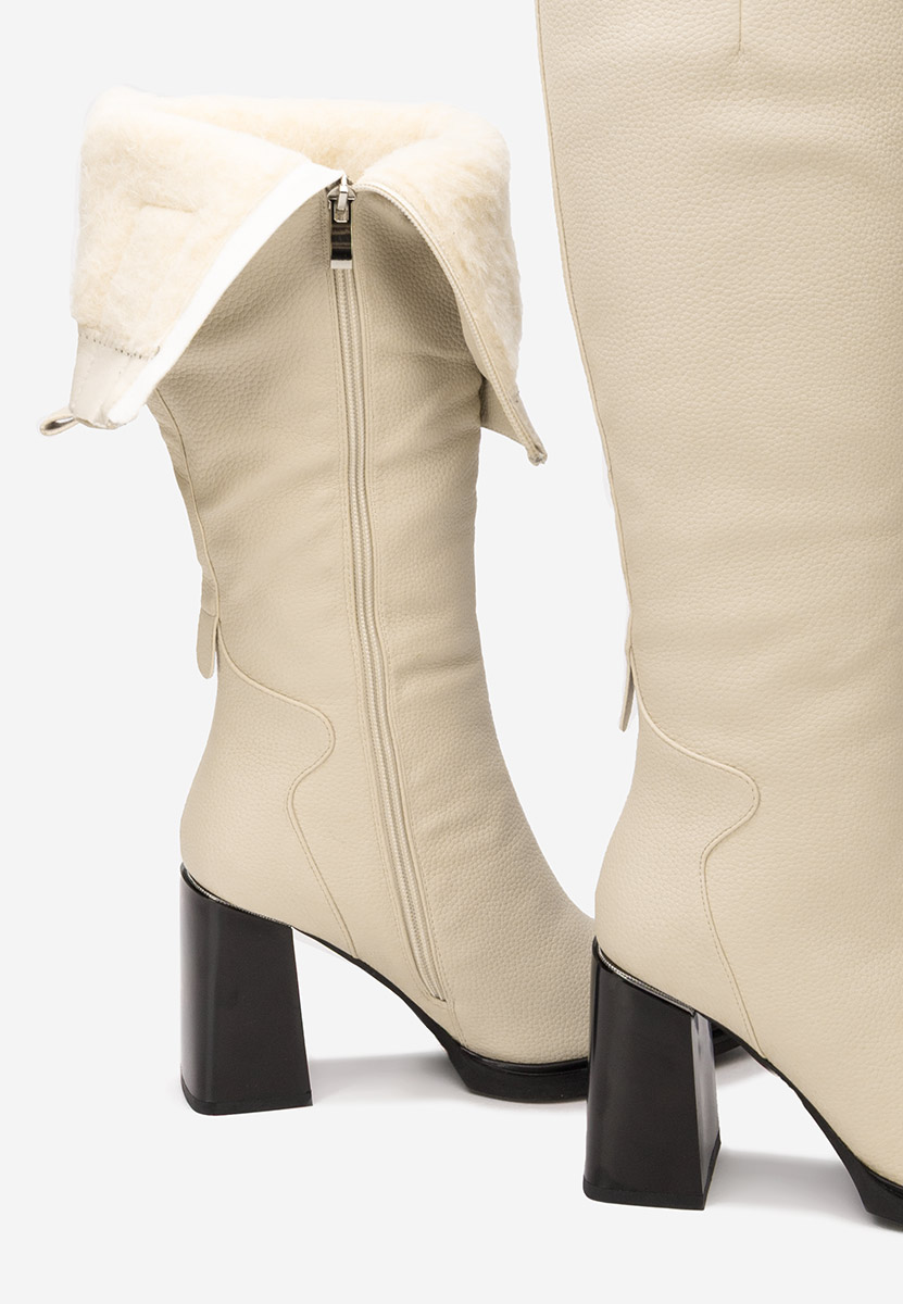 Cizme cu toc gros Ricardia bej