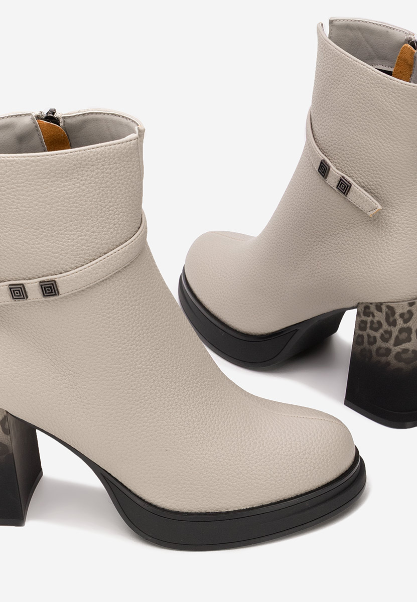 Botine cu toc gros Rannia gri