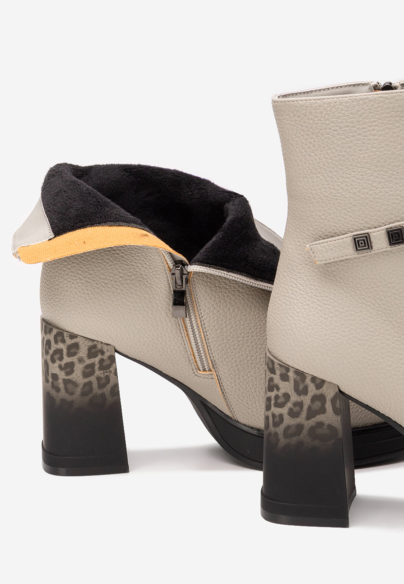 Botine cu toc gros Rannia gri