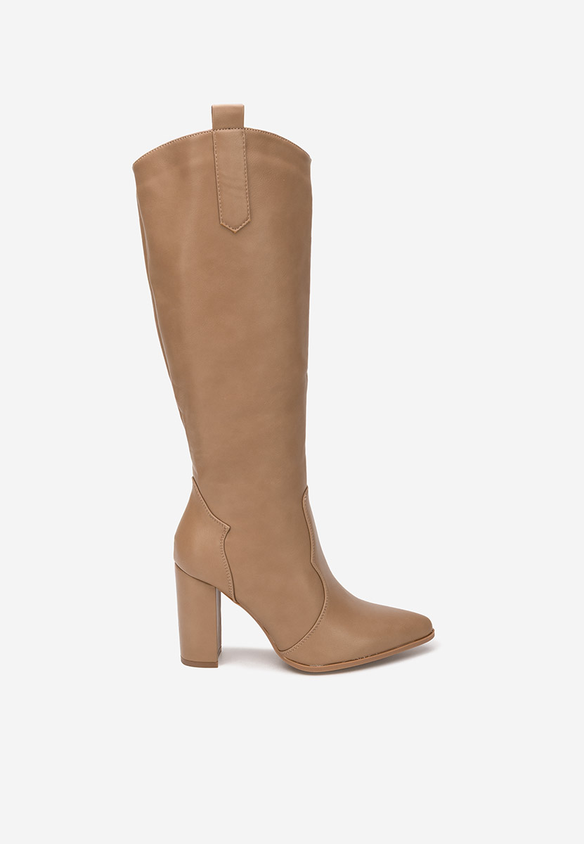 Cizme cu toc gros Evarina kaki