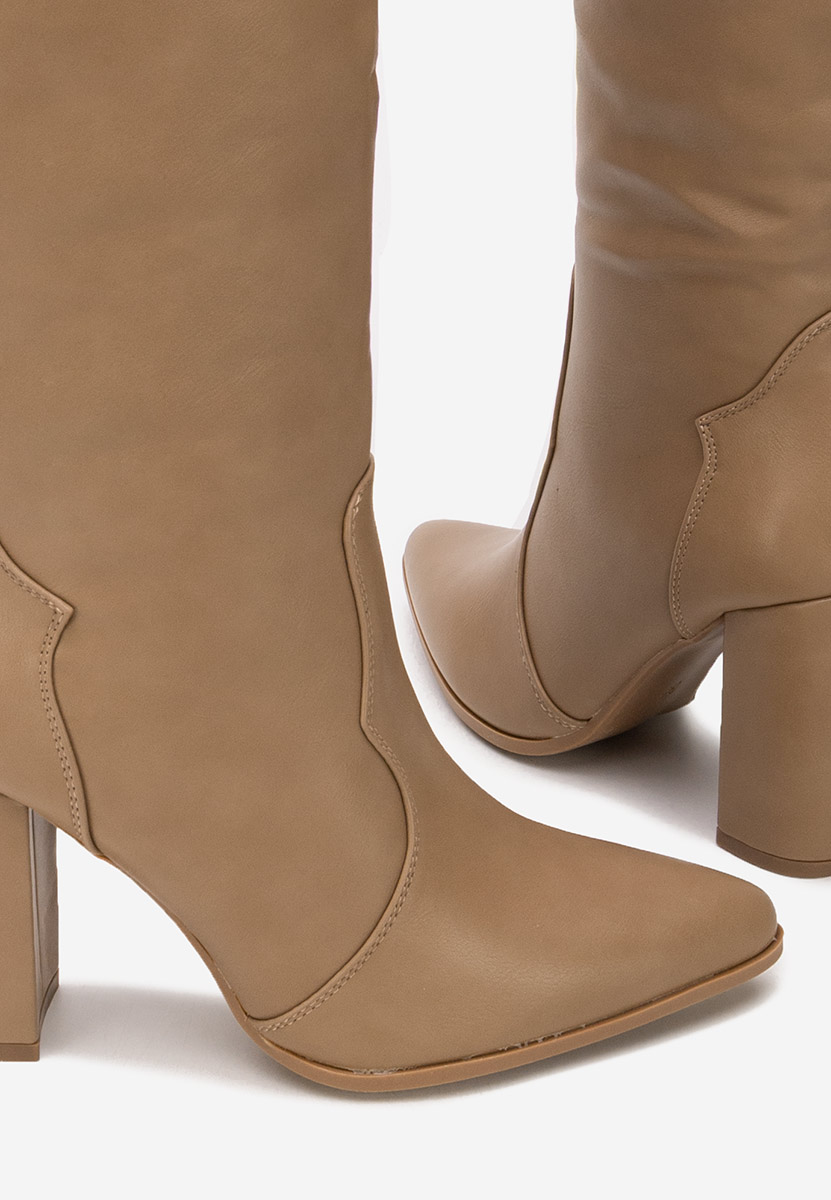Cizme cu toc gros Evarina kaki