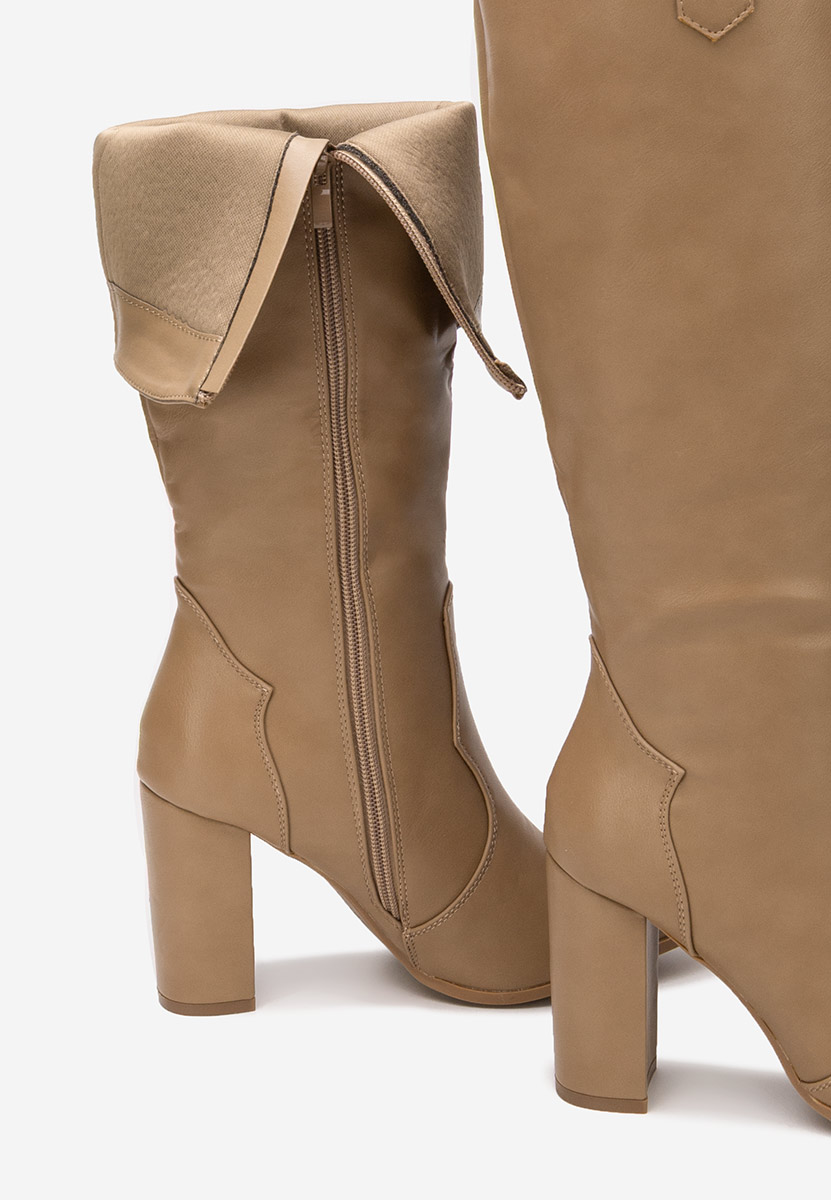 Cizme cu toc gros Evarina kaki