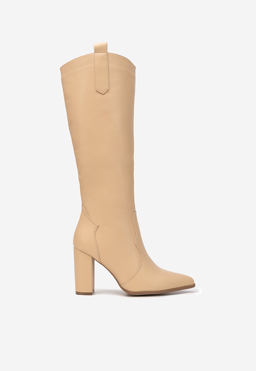 Cizme cu toc gros Evarina V2 bej