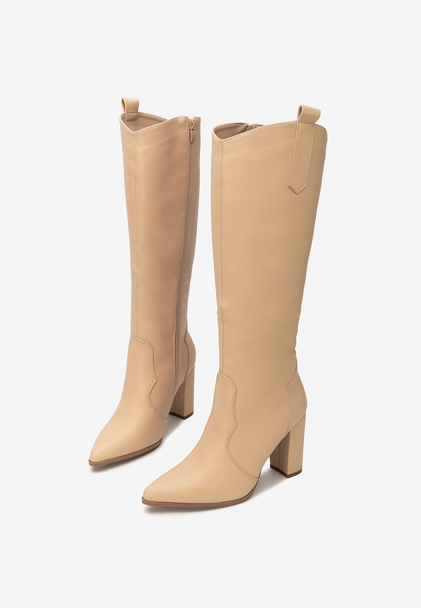 Cizme cu toc gros Evarina V2 bej
