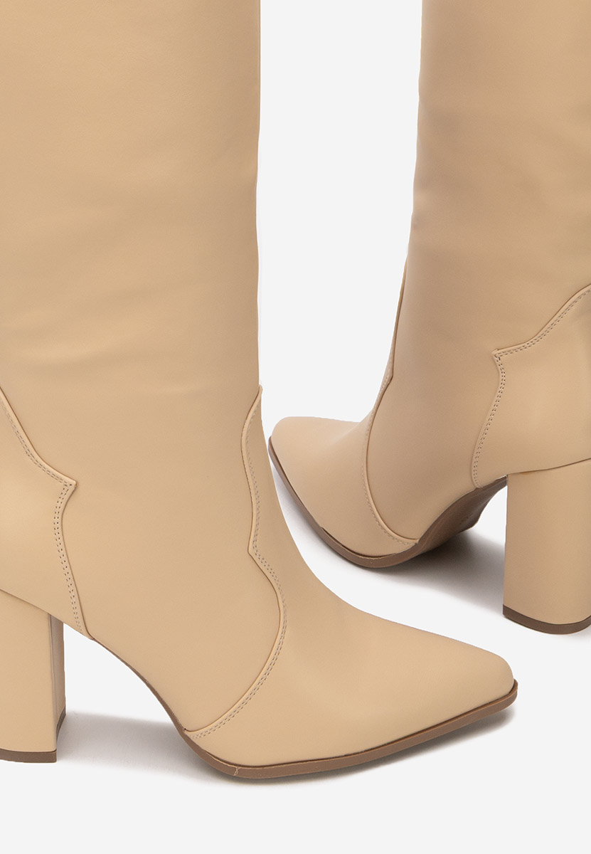 Cizme cu toc gros Evarina V2 bej