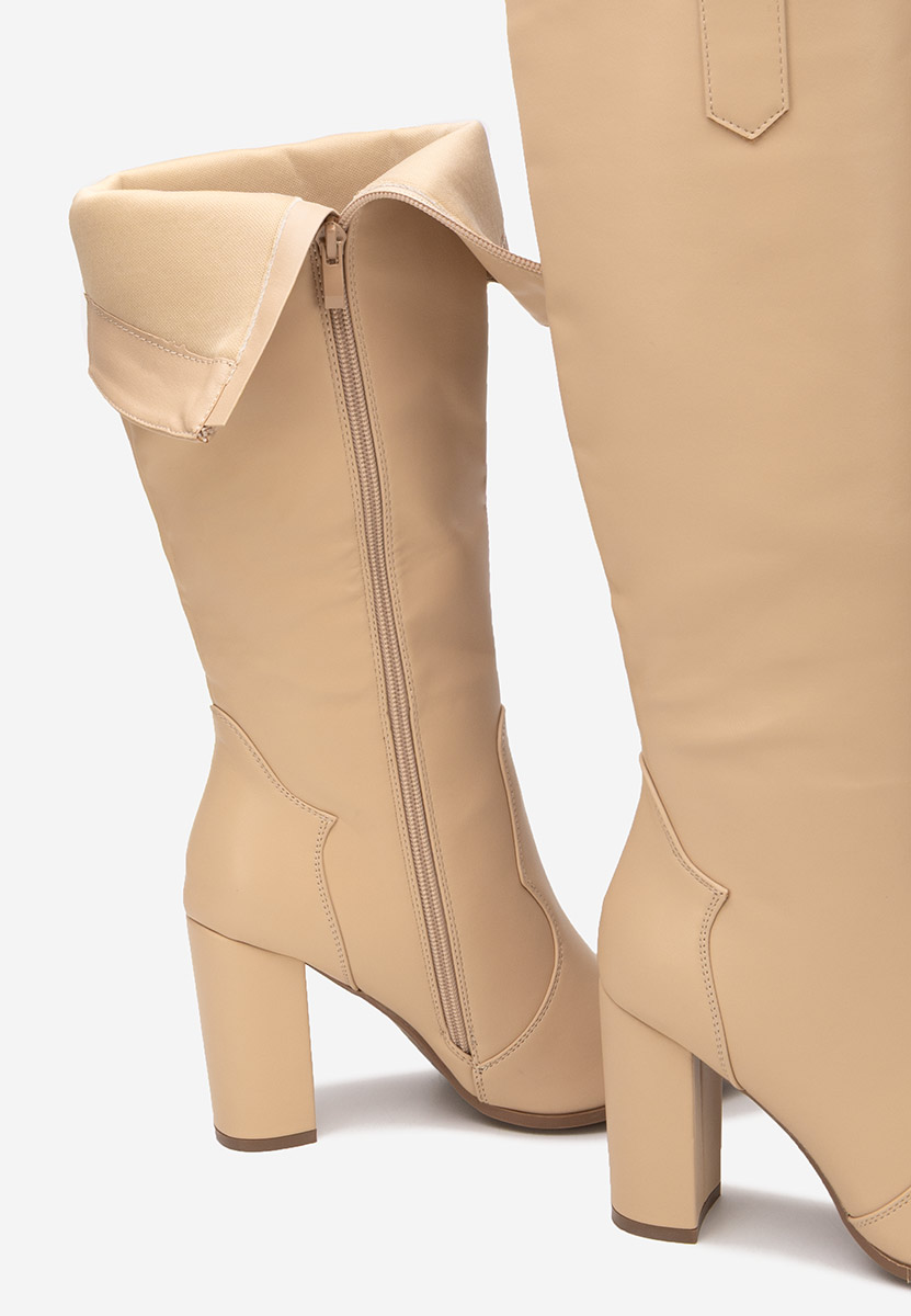 Cizme cu toc gros Evarina V2 bej