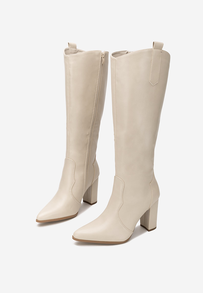 Cizme cu toc gros Evarina bej