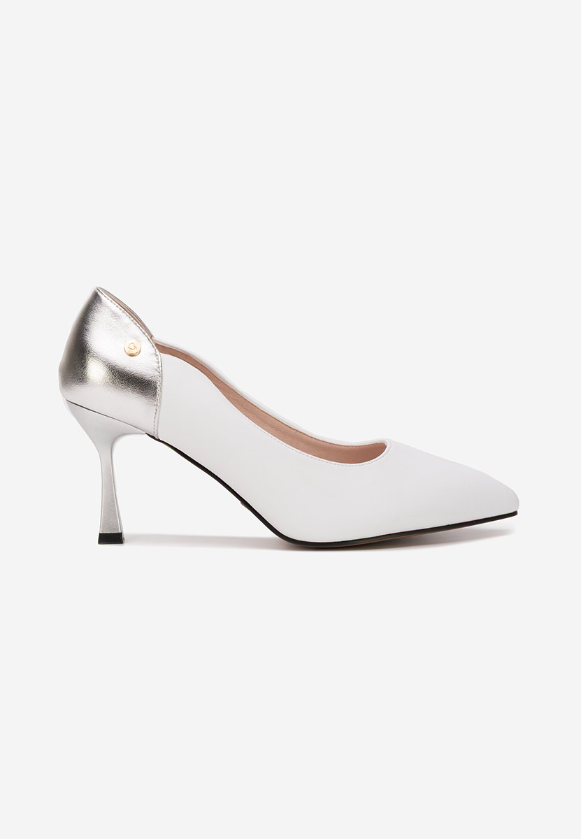 Pantofi cu toc subtire Karita albi