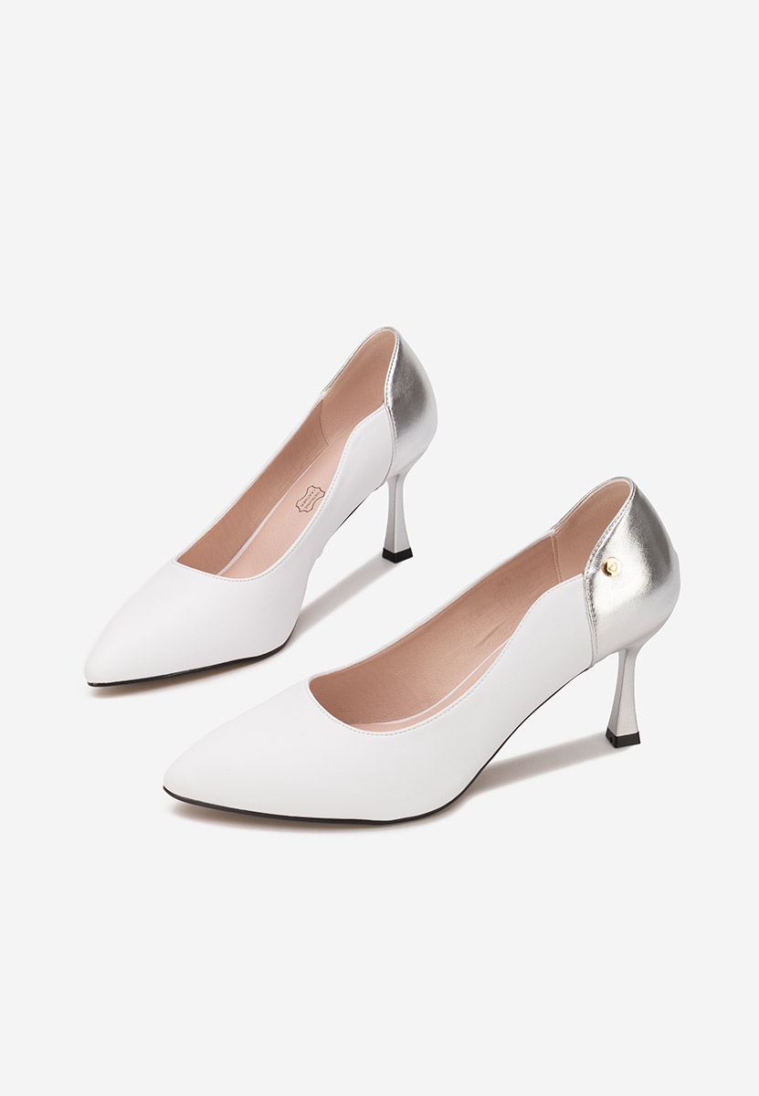 Pantofi cu toc subtire Karita albi