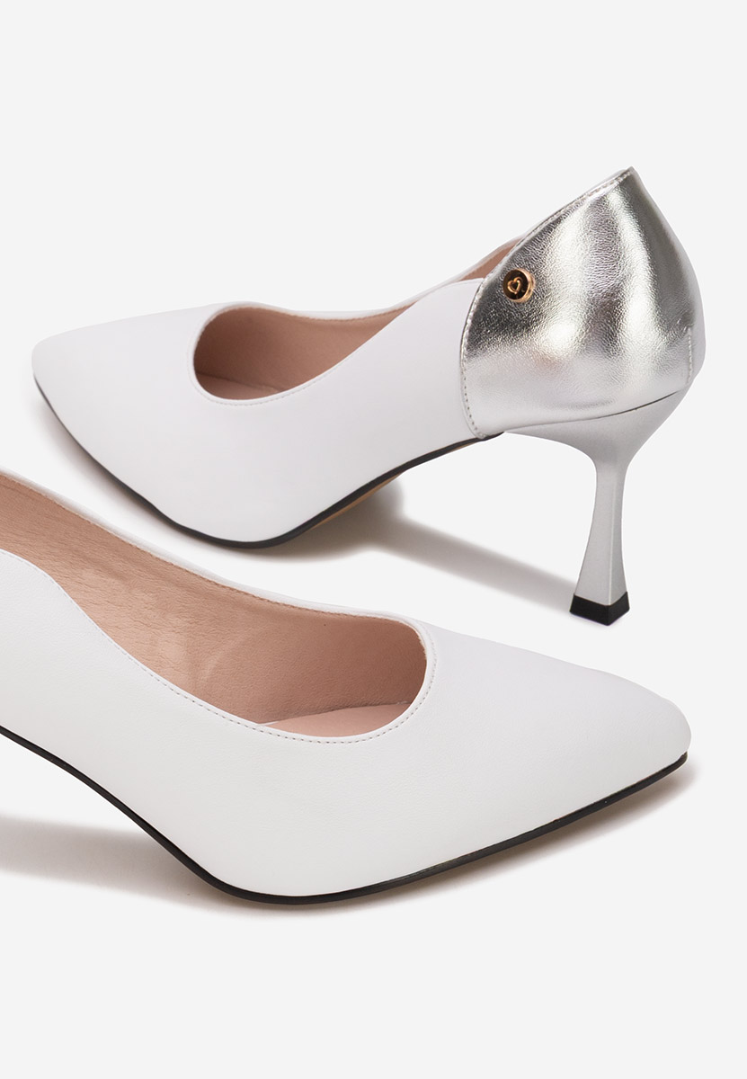 Pantofi cu toc subtire Karita albi