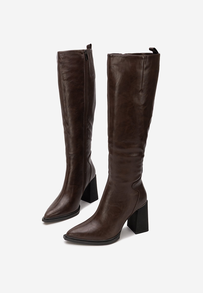Cizme cu toc gros Ricardia maro