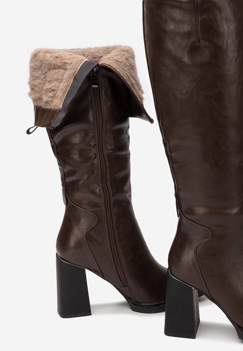 Cizme cu toc gros Ricardia maro