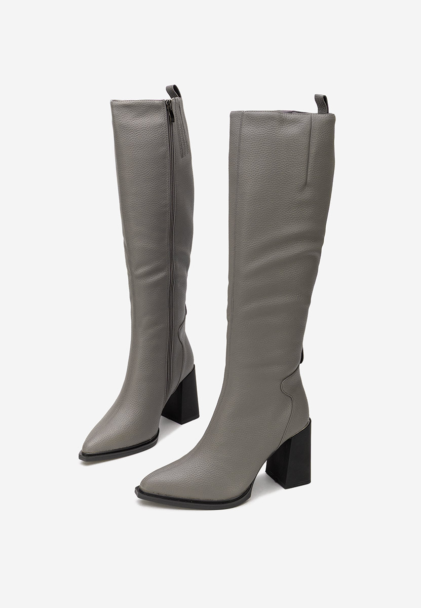 Cizme cu toc gros Ricardia gri