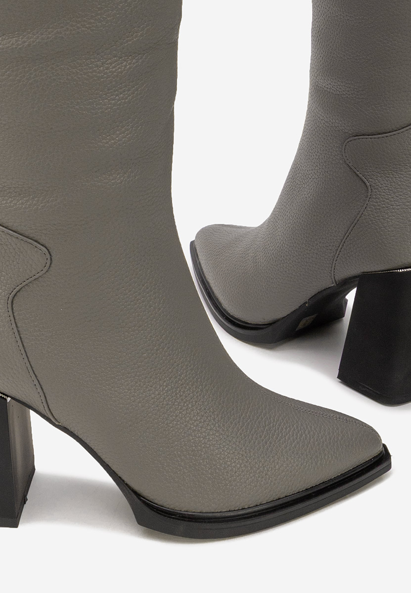 Cizme cu toc gros Ricardia gri