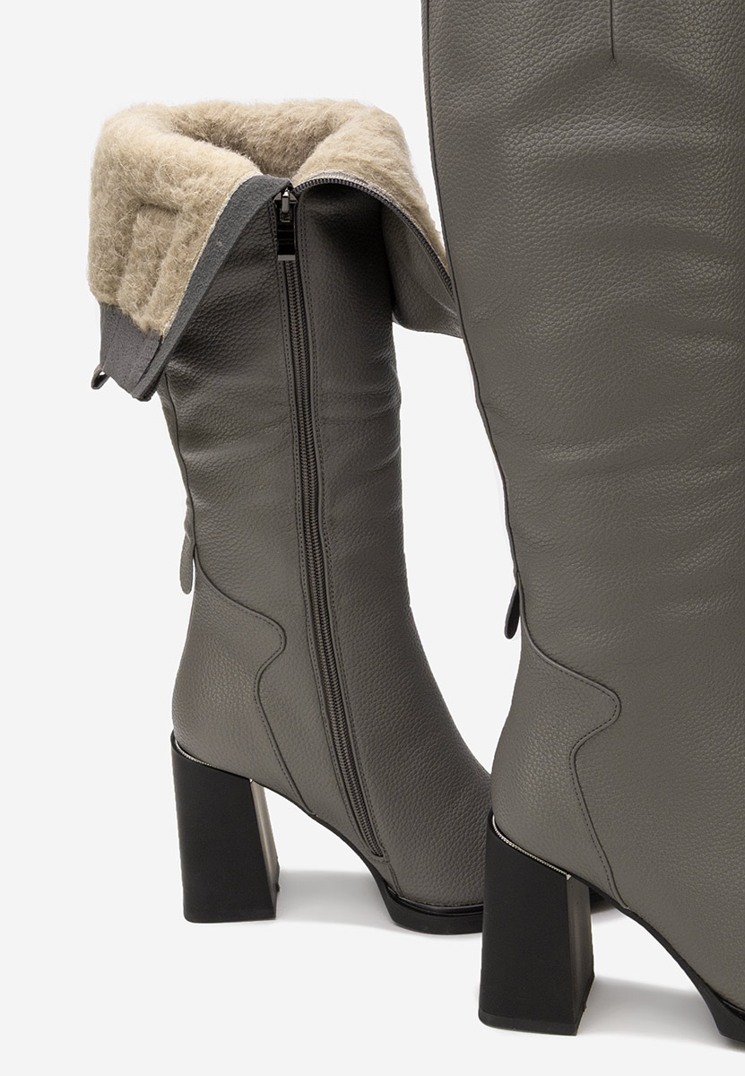 Cizme cu toc gros Ricardia gri