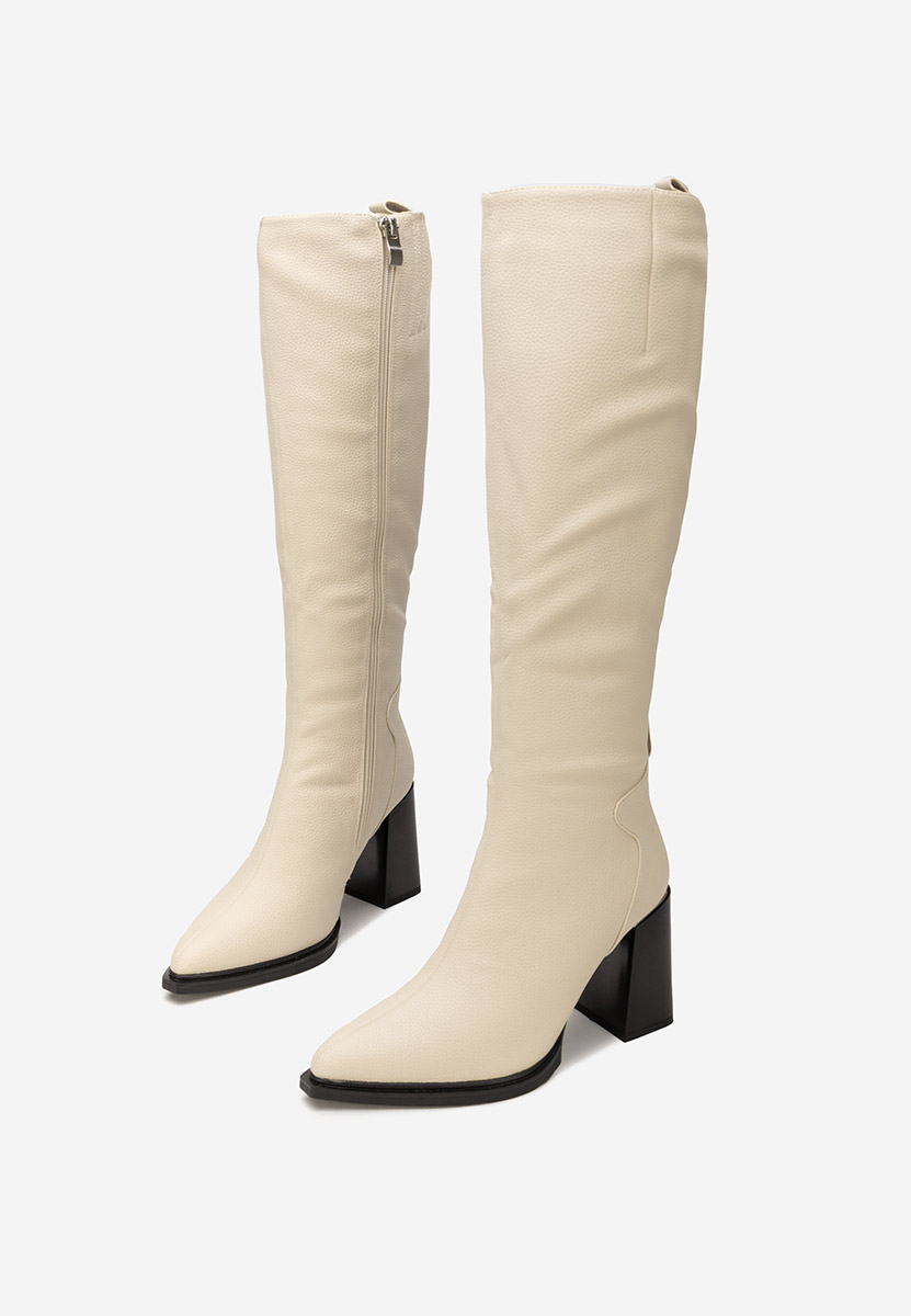 Cizme cu toc gros Ricardia bej