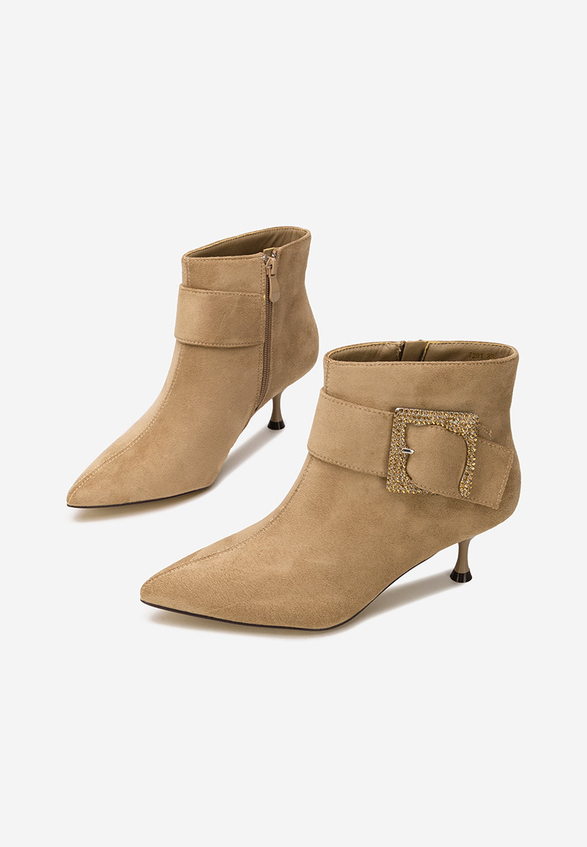 Botine cu toc subtire Karlene kaki