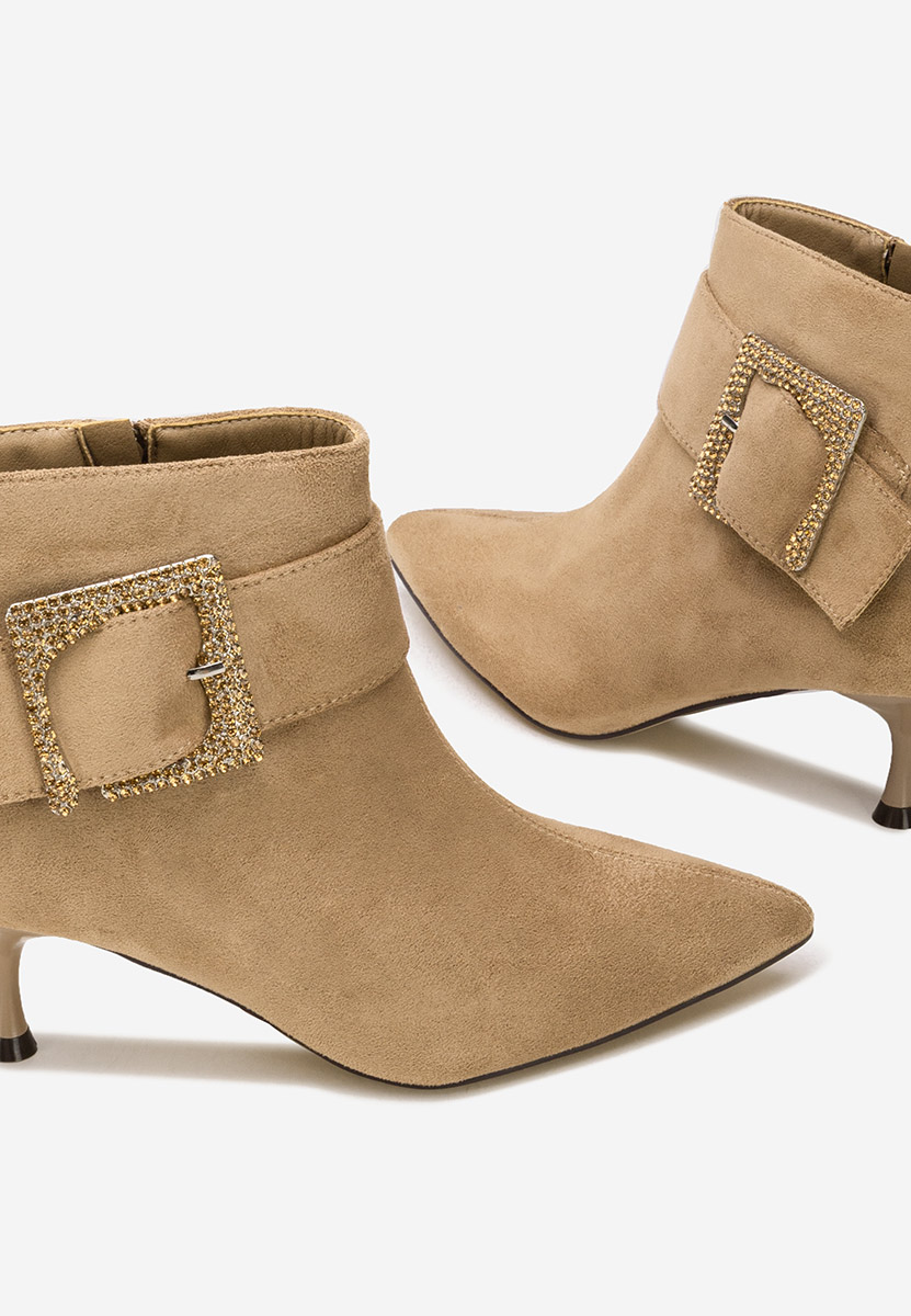 Botine cu toc subtire Karlene kaki
