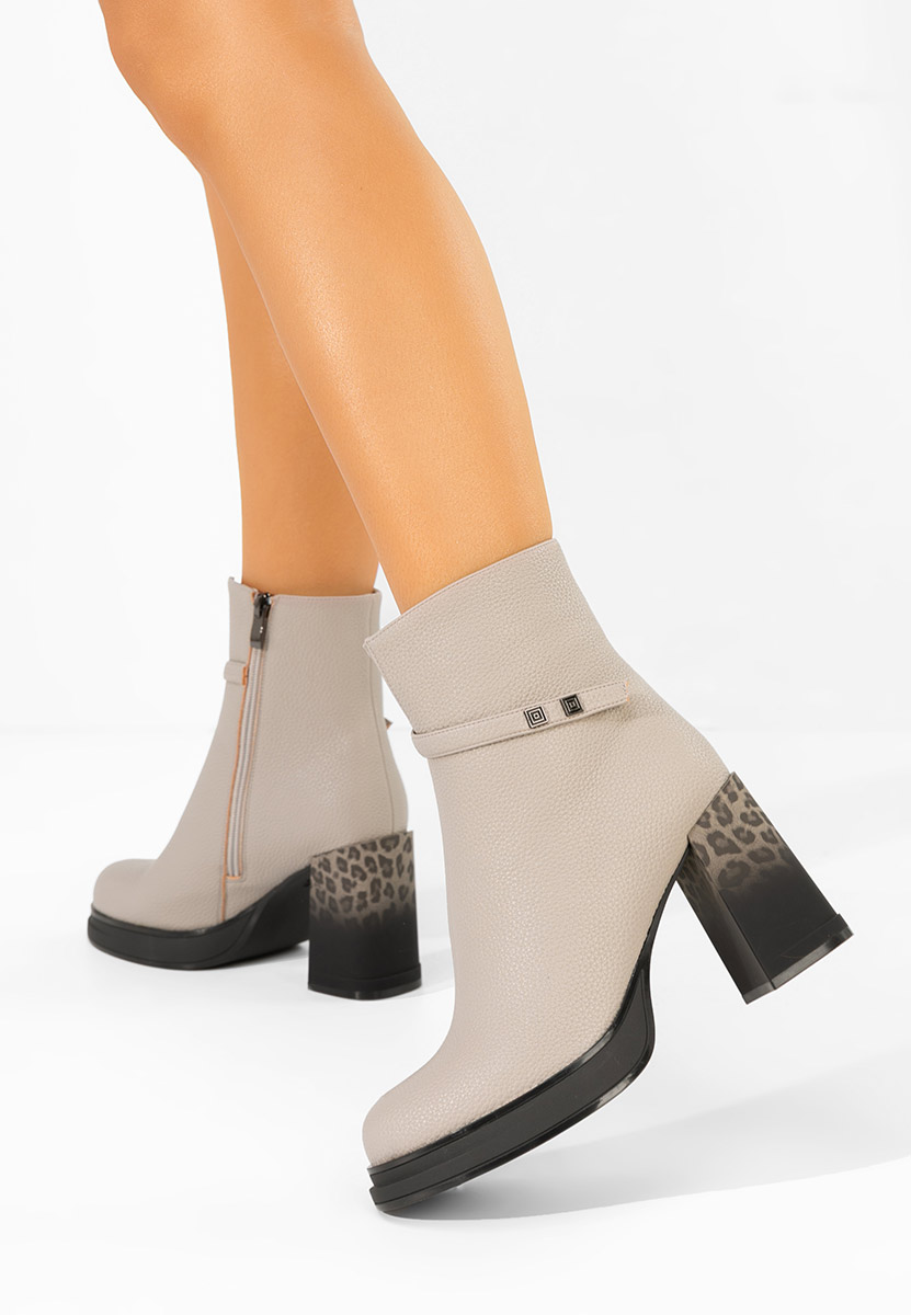 Botine cu toc gros Rannia gri