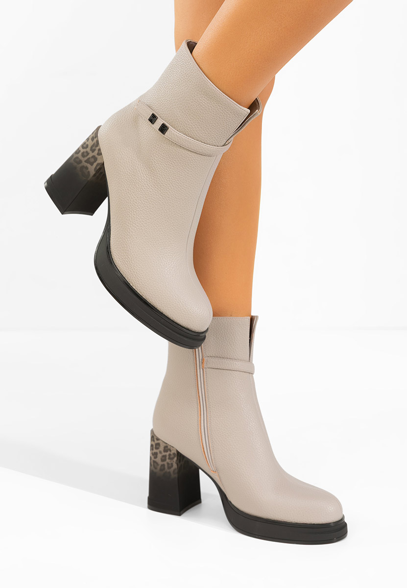 Botine cu toc gros Rannia gri