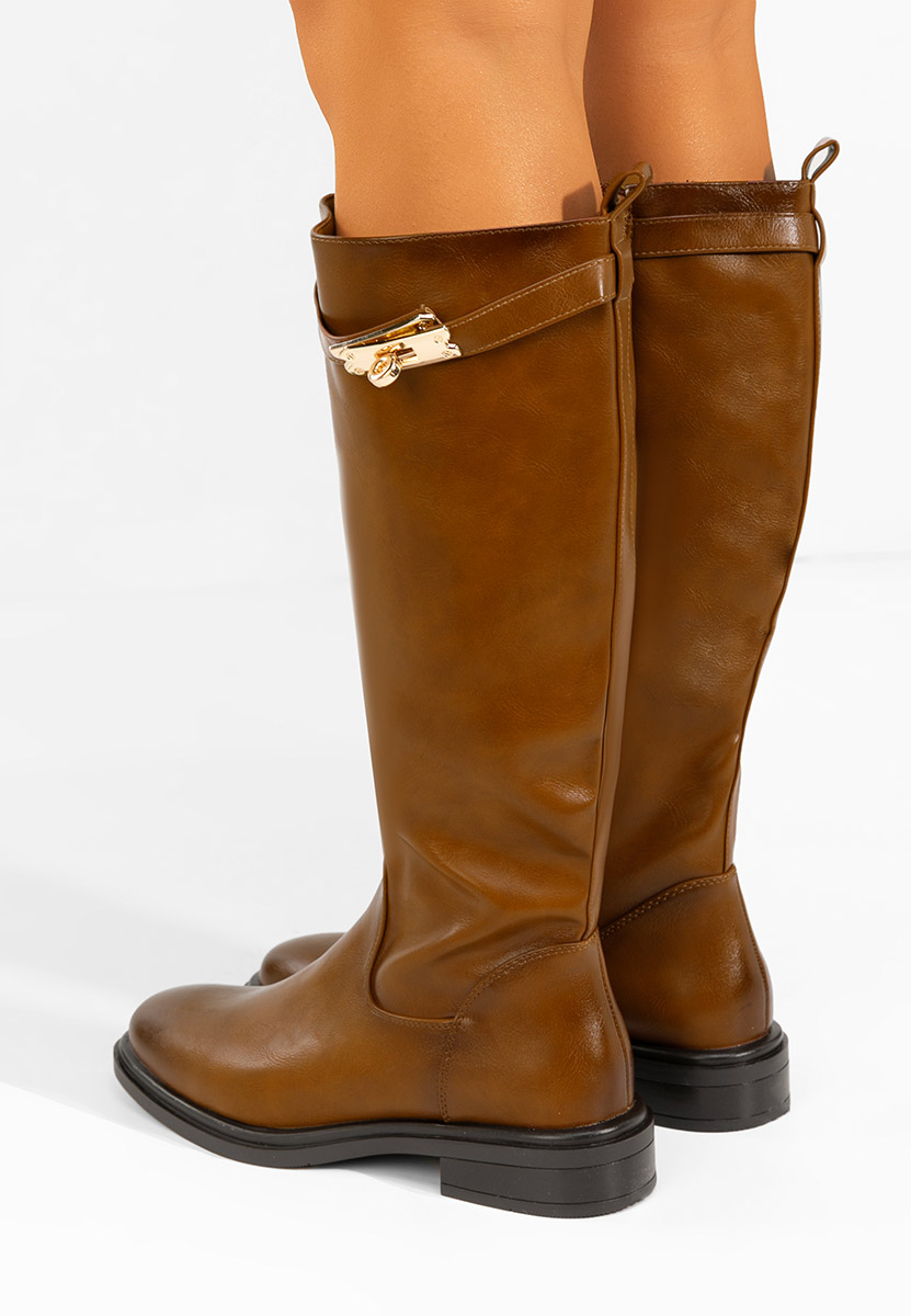 Cizme cu toc mic Marquerite camel