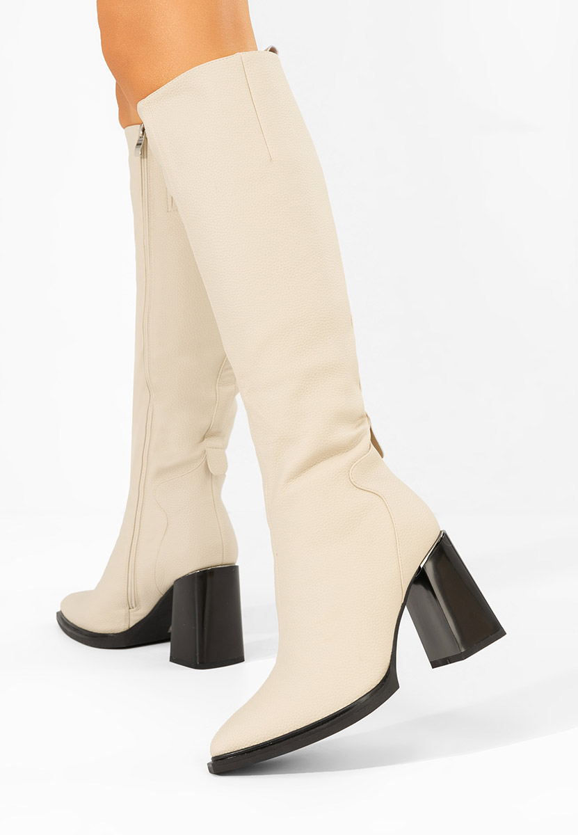 Cizme cu toc gros Ricardia bej