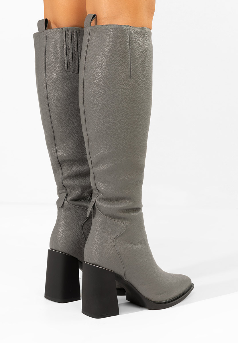Cizme cu toc gros Ricardia gri