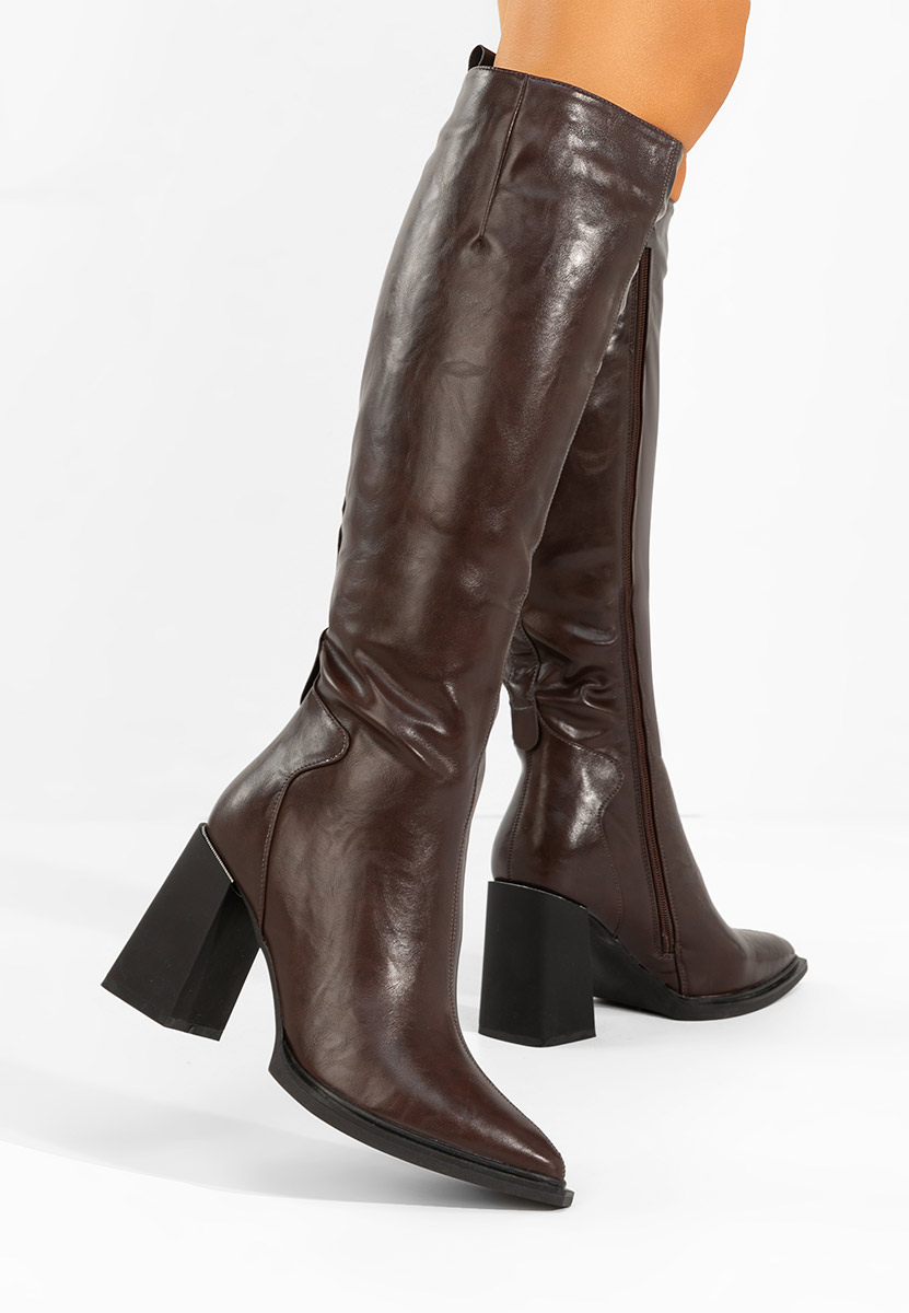 Cizme cu toc gros Ricardia maro