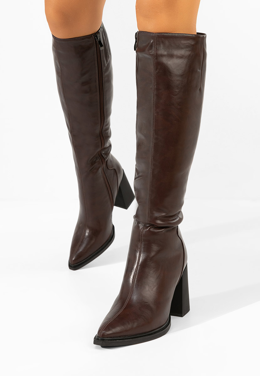 Cizme cu toc gros Ricardia maro