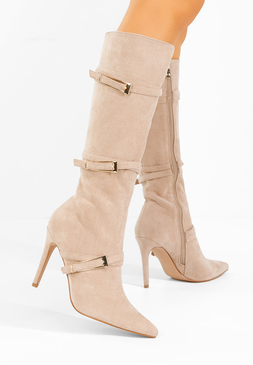 Cizme cu toc subtire Ernesia bej