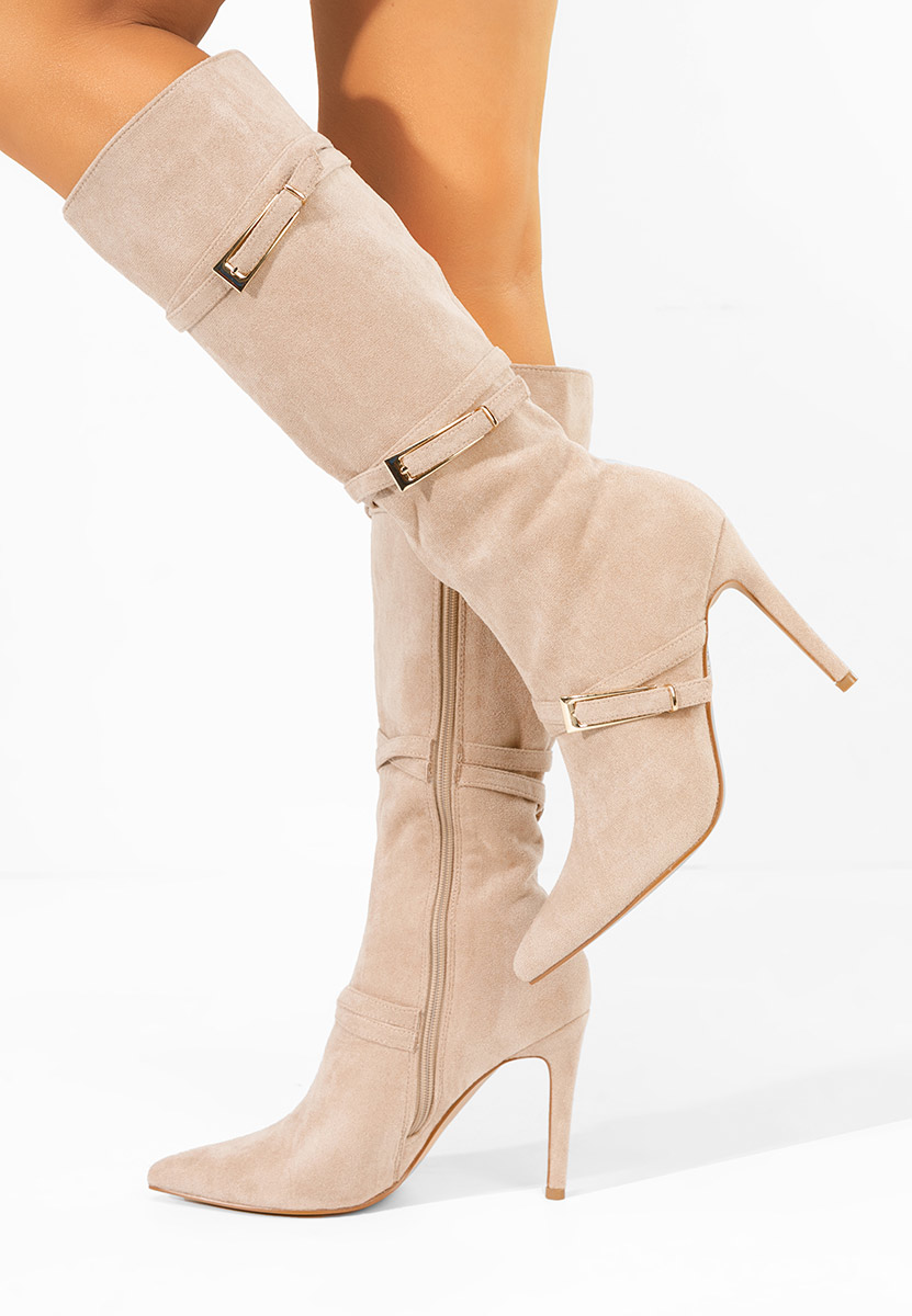 Cizme cu toc subtire Ernesia bej
