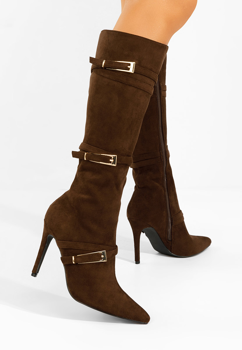 Cizme cu toc subtire Ernesia maro