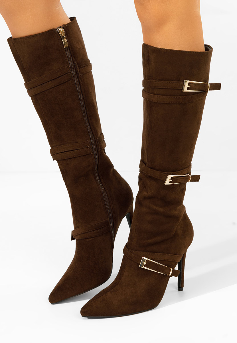 Cizme cu toc subtire Ernesia maro