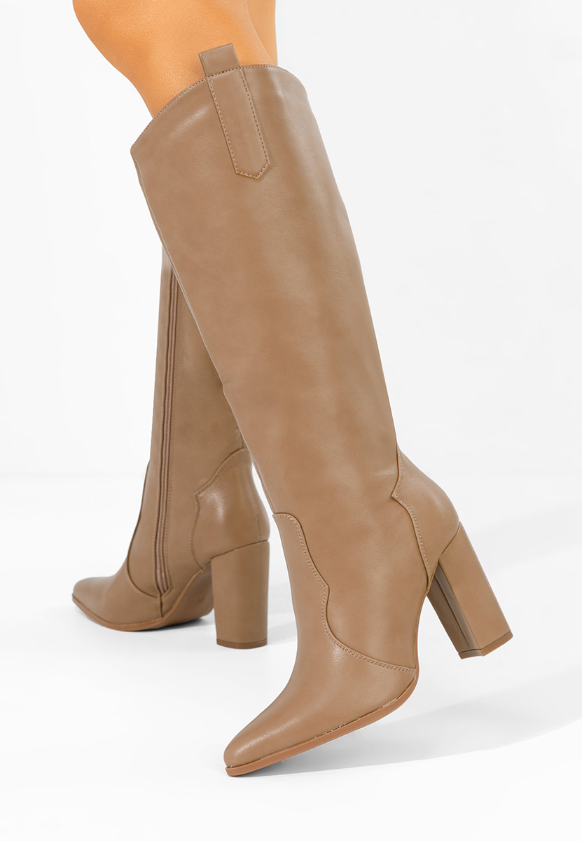 Cizme cu toc gros Evarina kaki