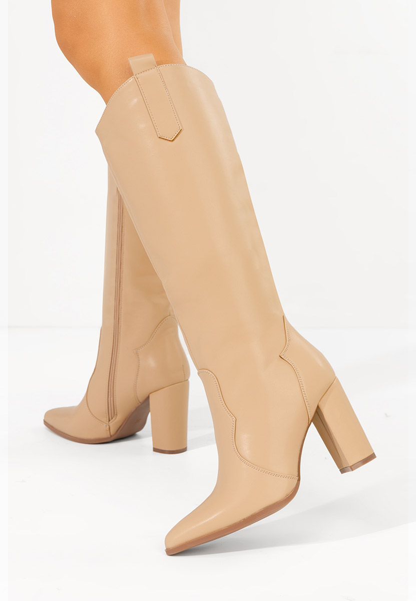 Cizme cu toc gros Evarina V2 bej