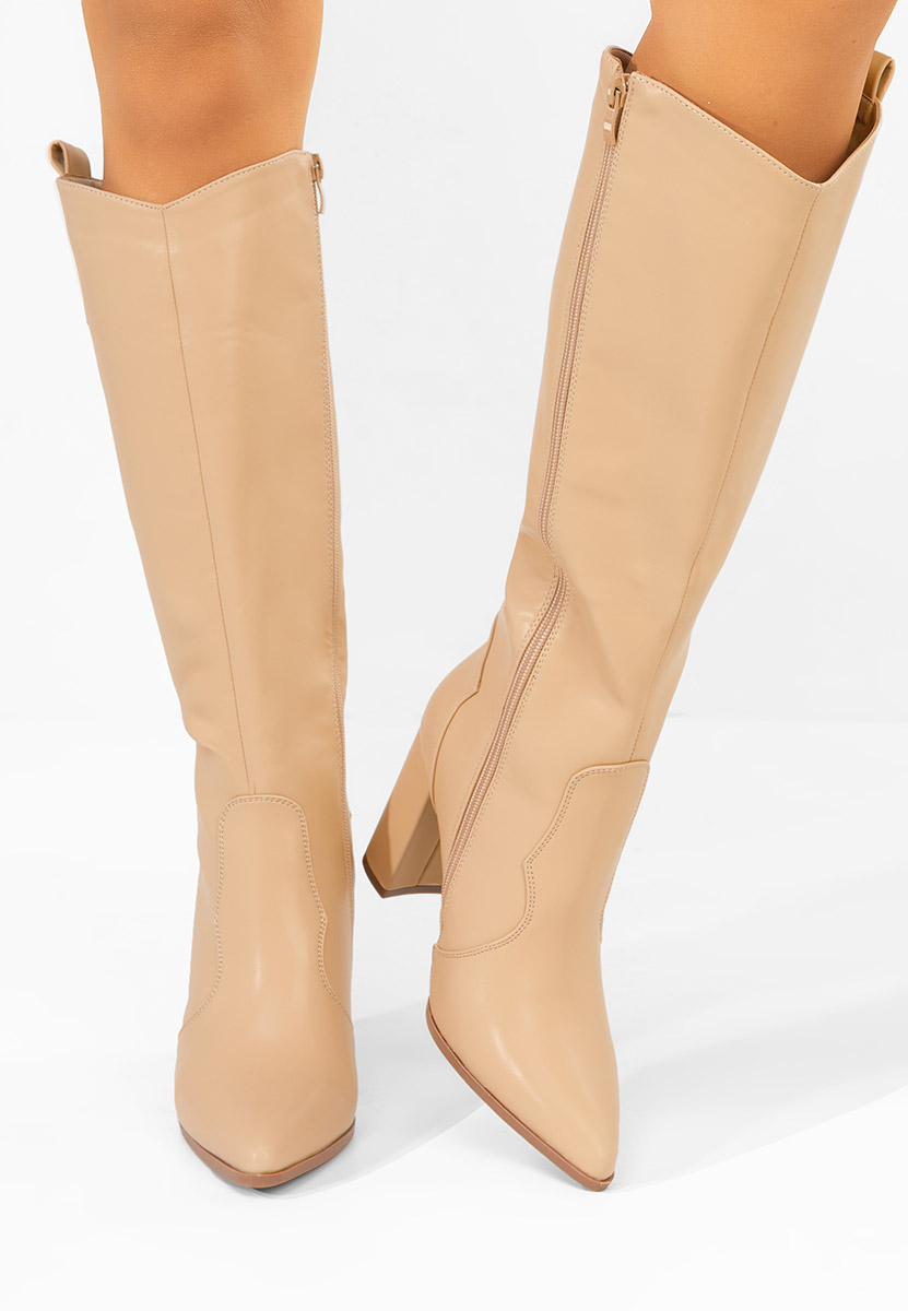 Cizme cu toc gros Evarina V2 bej