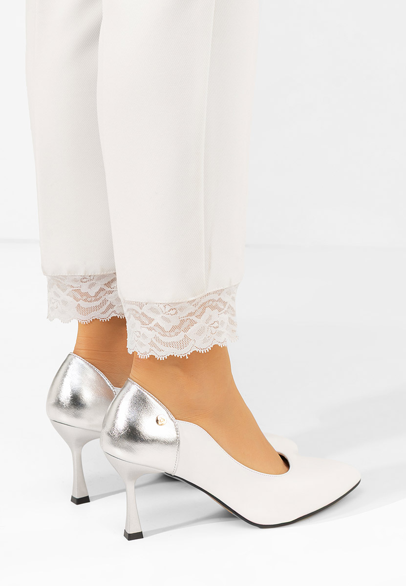 Pantofi cu toc subtire Karita albi