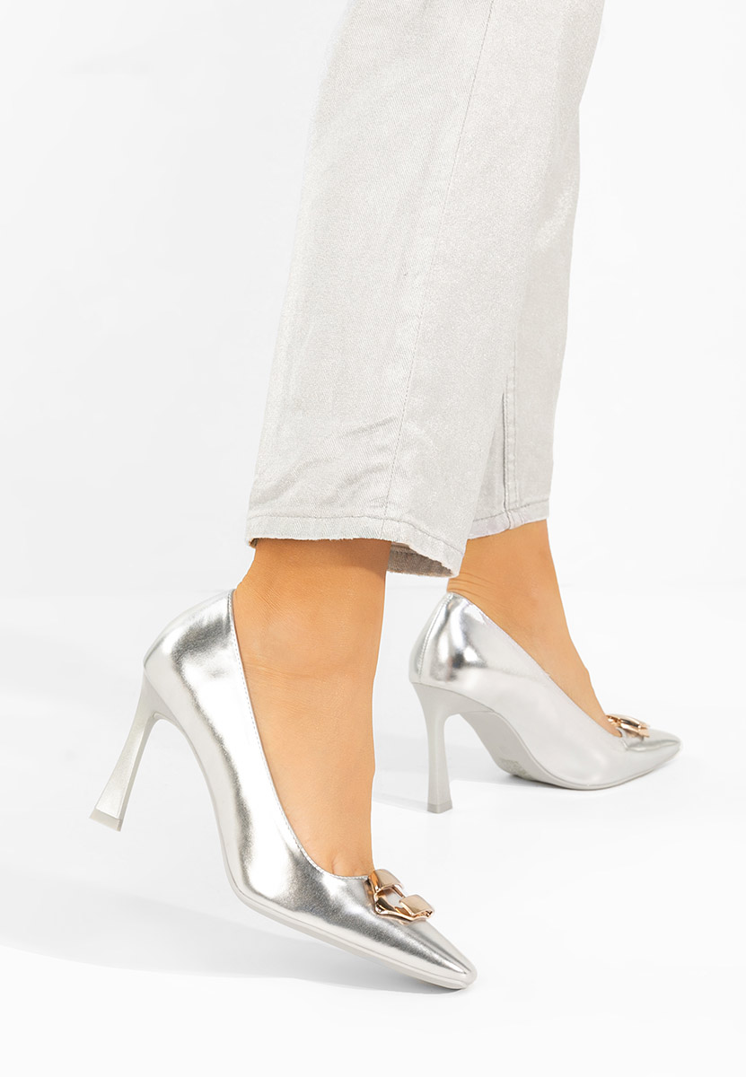 Pantofi cu toc subtire Xeresa argintii