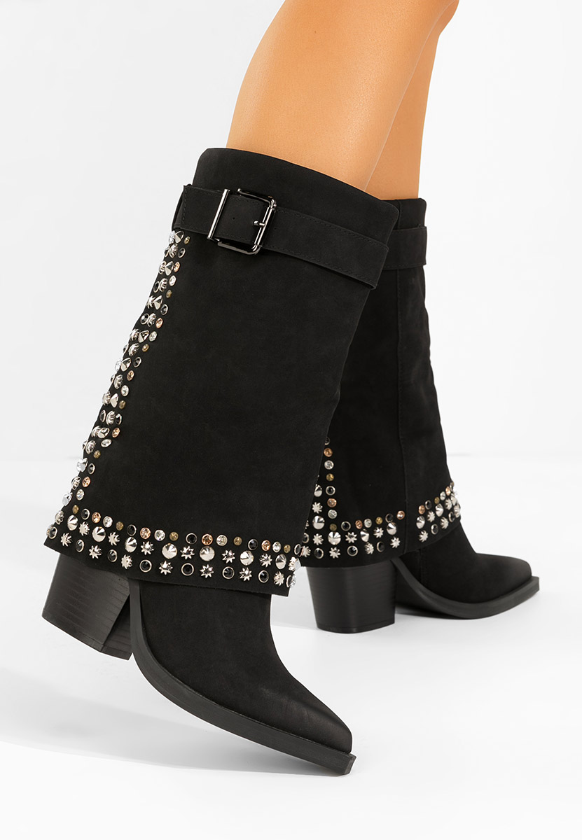 Cizme cu toc gros Melvora negre