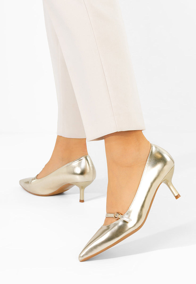 Pantofi stiletto cu toc mic Rilora aurii