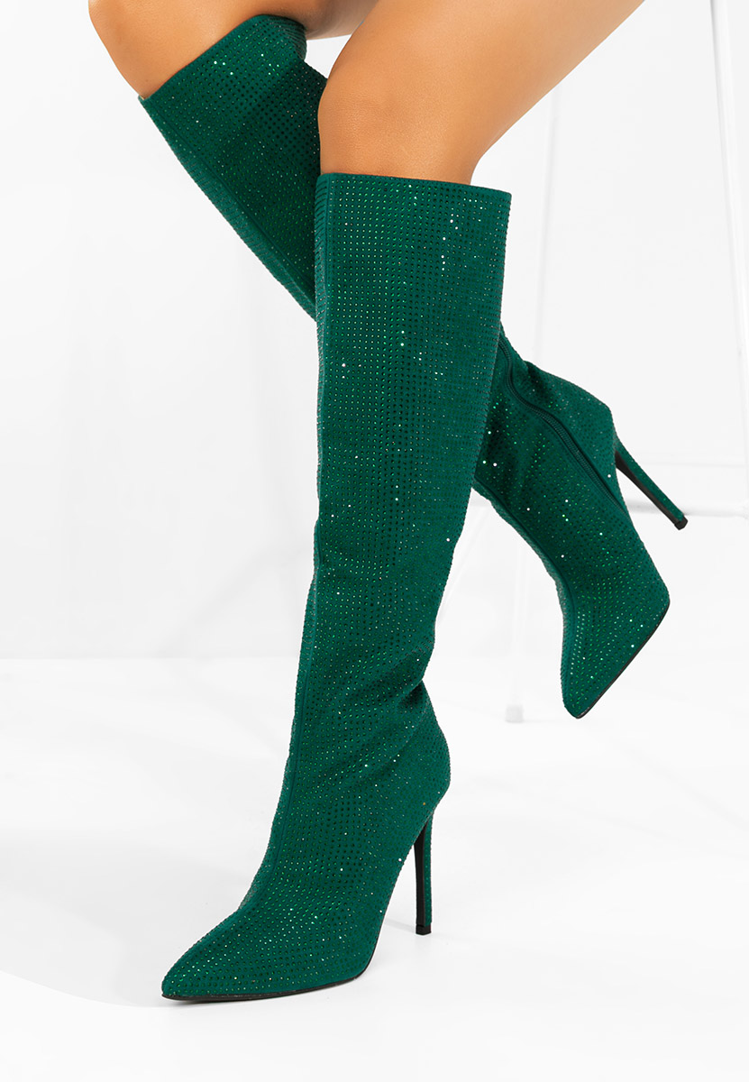 Cizme cu toc subtire Minodora verzi