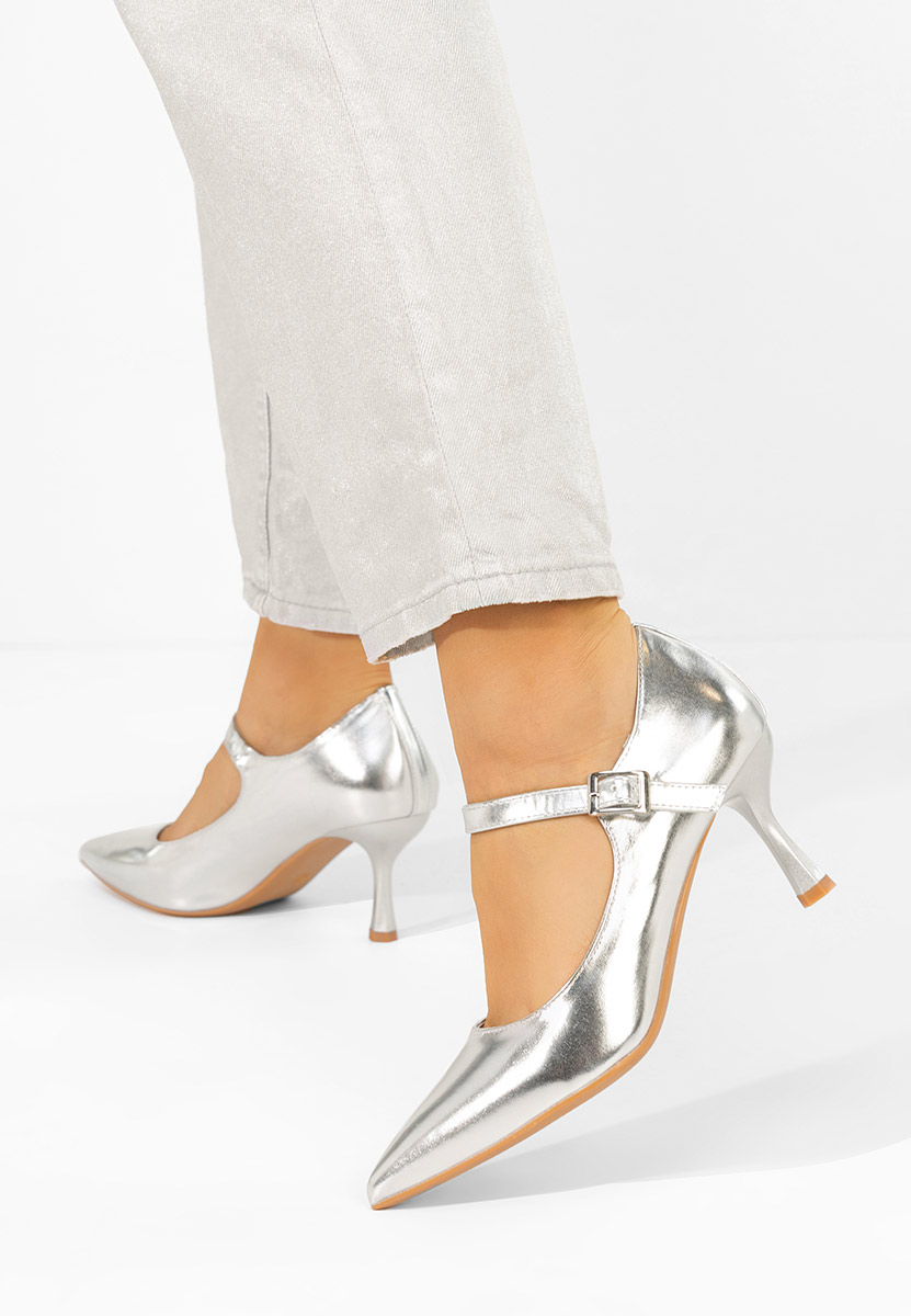 Pantofi cu toc subtire Rosilla argintii