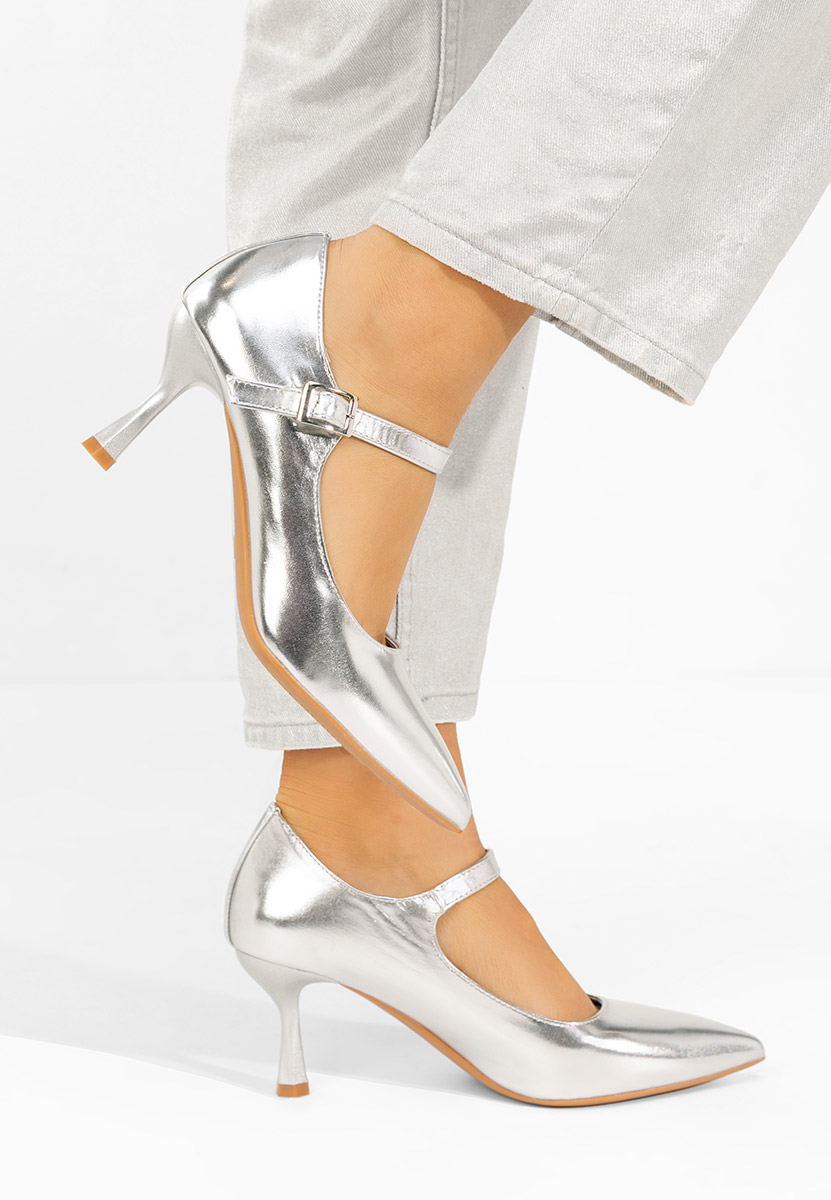 Pantofi cu toc subtire Rosilla argintii