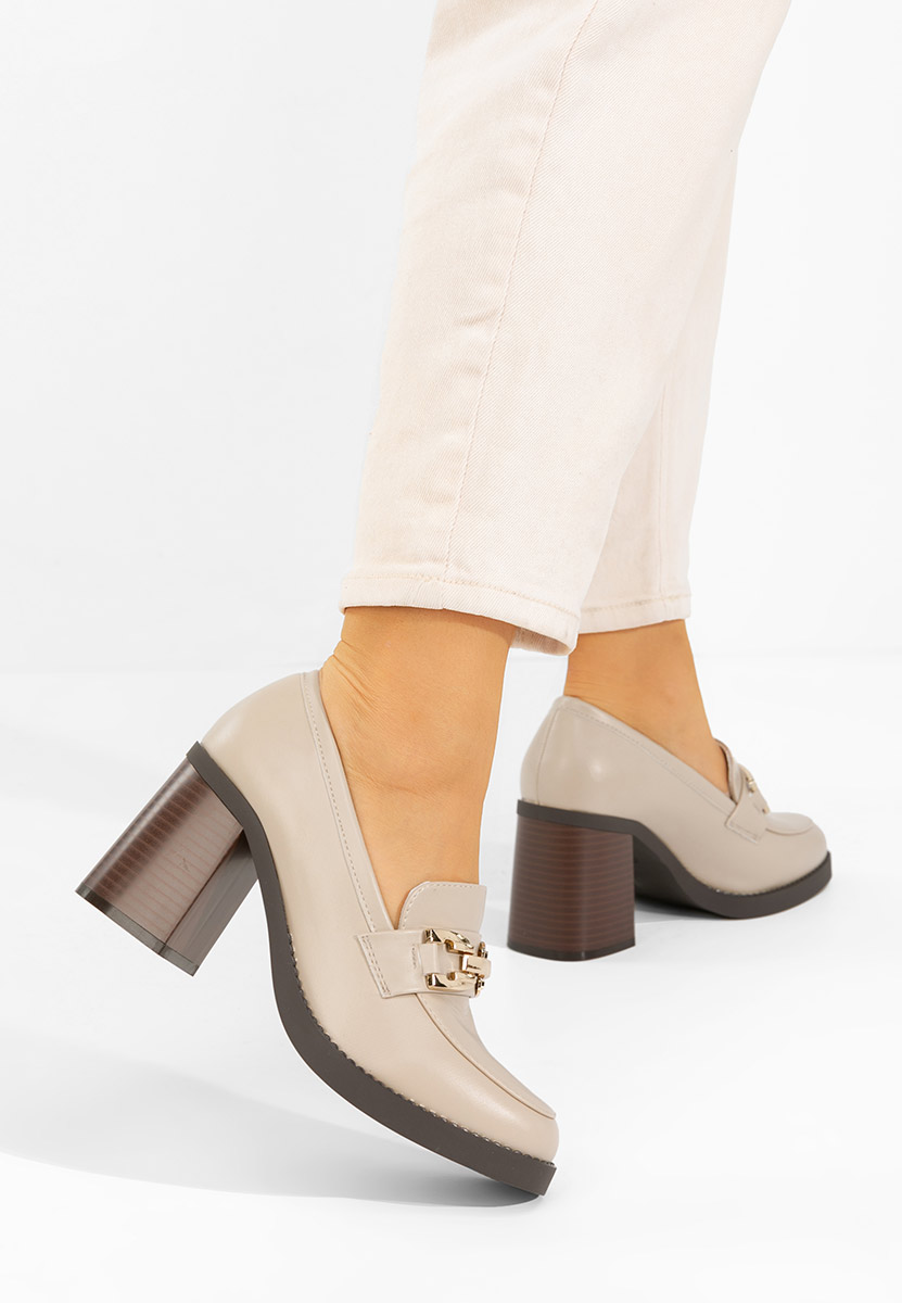 Mocasini cu toc Zienna bej