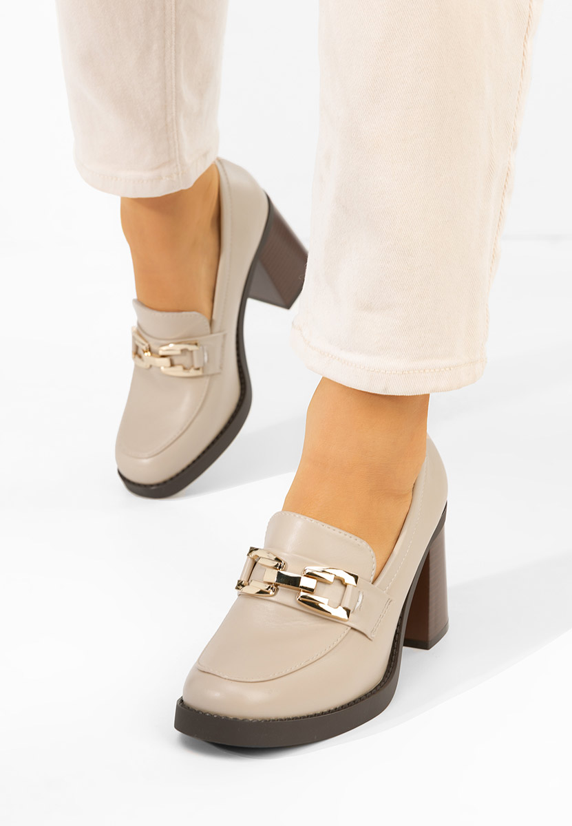 Mocasini cu toc Zienna bej