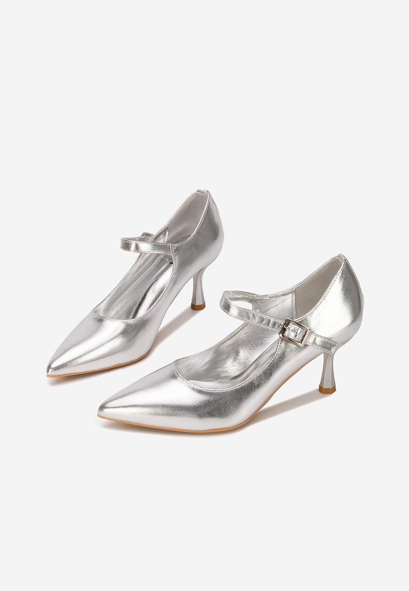 Pantofi cu toc subtire Rosilla argintii