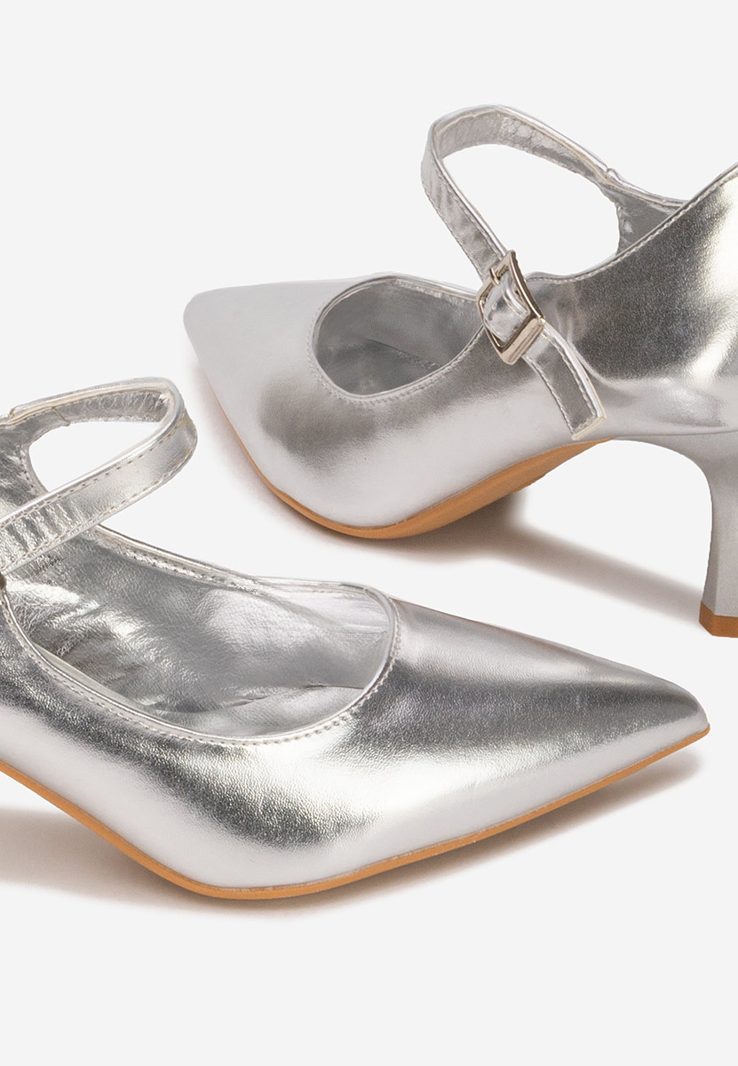 Pantofi cu toc subtire Rosilla argintii